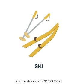 Ski flat icon. Colored element sign from winter sport collection. Flat Ski icon sign for web design, infographics and more.