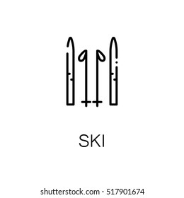 Ski flat icon. Single high quality outline symbol of sport for web design or mobile app. Thin line signs of ski for design logo, visit card, etc. Outline pictogram of sky 