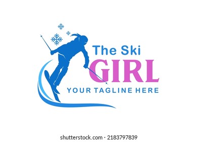 Ski girl logo design skier women winter sport mountain snow downhill icon symbol snowboard travel