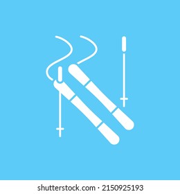  Ski glyph icon. Winter sport. Skiing from a high mountain. Resort.Winter vacation concept. Filled flat sign. Isolated silhouette vector illustration