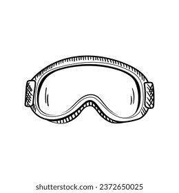 Ski goggle vector icon in doodle style. Symbol pigskin in simple design. Cartoon object hand drawn isolated on white background.