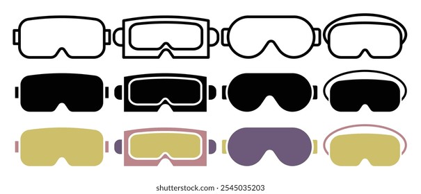 Ski goggles icon collection on white background