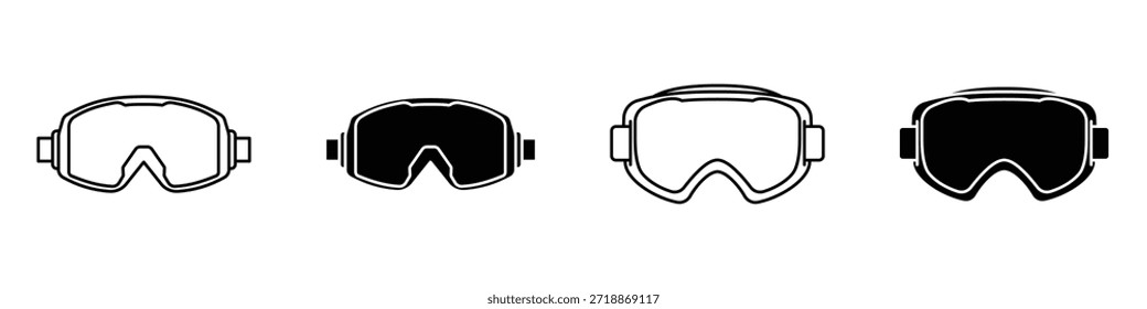 Icono de gafas de esquí en paquete de estilo lineal y Clipart sobre fondo blanco.