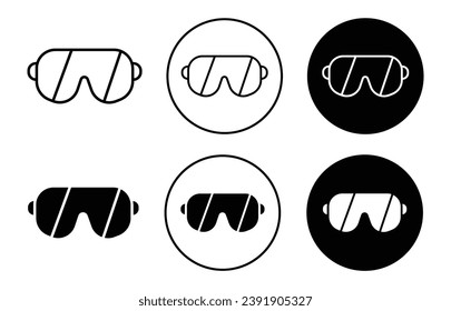 Juego de iconos de gafas de esquí. La protección de los ojos de esquí gafas símbolo vectorial en el estilo negro relleno y delineado.