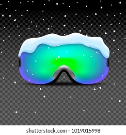 Ski goggles isolated on white. Winter glass mask for snow. Snowboard protection for face. Vintage Sunglasses.