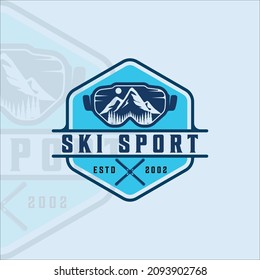 diseño gráfico de iconos de la plantilla de ilustración vectorial de los gafas de esquí. paisaje creativo para el deporte de invierno de negocios o el viaje con insignia