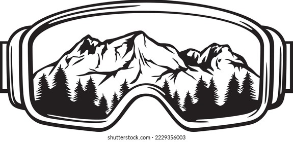 Ski Goggles with Mountains Landscape(Winter Sport Glasses). Vector Illustration.