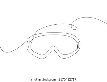 Ski goggles one line art. Continuous line drawing of sport, player, sports, activity, board, hill, protection, eyes, see, winter sport, competition, glasses, vacation, adventure, tourism, snow.