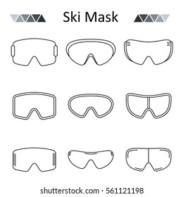Ski goggles outline set vector icon.