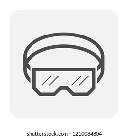 Ski goggles or snowboard goggles vector icon. Safety glasses, eyewear or protection tool for sport to protect and safe eye by glass, plastic or lens from UV, hazards, snow, cold or weather on mountain