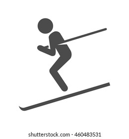 Ski icon in black and white grey single color. Sport winter playing mountain