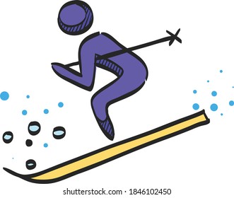Ski icon in color drawing. Sport winter playing mountain