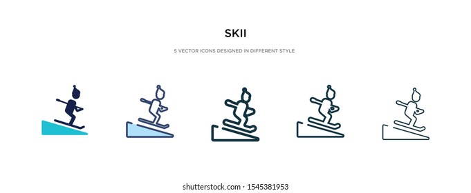 ski icon in different style vector illustration. two colored and black ski vector icons designed in filled, outline, line and stroke style can be used for web, mobile, ui