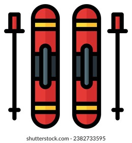 Ski icon in filled line style. Suitable for logo, web, graphic design, illustration, sticker, books, etc.