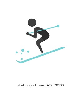 Ski icon in flat color style. Sport winter playing mountain