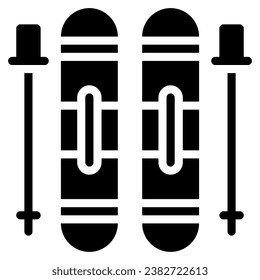 Ski icon in glyph style. Suitable for logo, web, graphic design, illustration, sticker, books, etc.