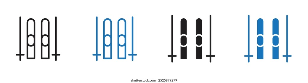 Ski icon linear graphics set vector in black