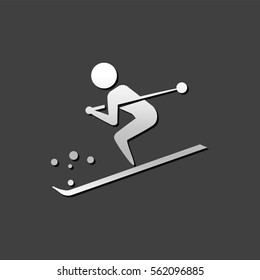 Ski icon in metallic grey color style.Winter sport, mountain 