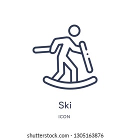 ski icon from olympic games outline collection. Thin line ski icon isolated on white background.