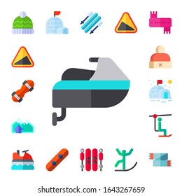 ski icon set. 17 flat ski icons. Included winter hat, slope, snowboard, jet ski, chalet, igloo, chairlift, skii, skiing, scarf icons