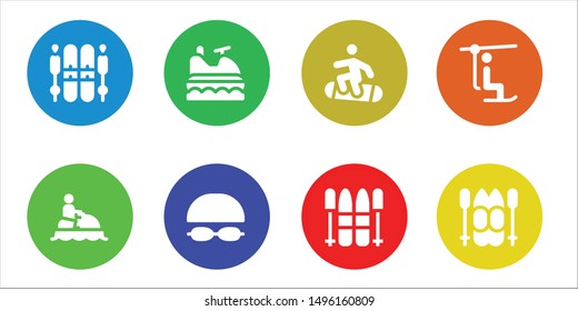 ski icon set. 8 filled ski icons.  Simple modern icons about  - Ski, Jet Goggles, Snowboard, Chairlift