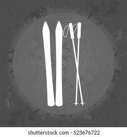 ski icon set on gray vintage background .