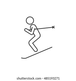 Ski icon in thin outline style. Sport winter playing mountain