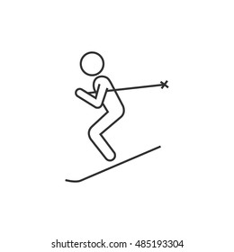 Ski icon in thin outline style. Sport winter playing mountain