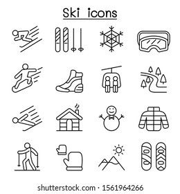 Ski icons set in thin line style
