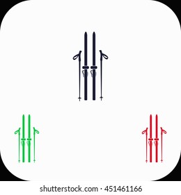 Ski Illustration set. Blue, green, red icon.