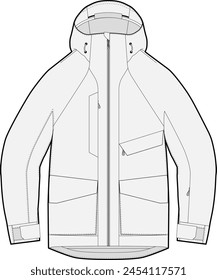 Ski Jacket Fashion Flat Illustration Design Vector Template Editable Front Active Outdoor Wear  