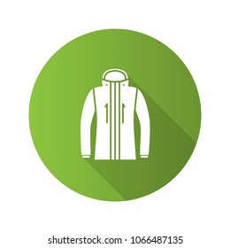 Ski jacket flat design long shadow glyph icon. Winter outerwear. Vector silhouette illustration