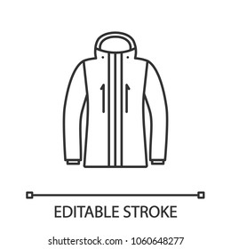 Ski Jacket Linear Icon. Thin Line Illustration. Winter Outerwear. Contour Symbol. Vector Isolated Outline Drawing. Editable Stroke