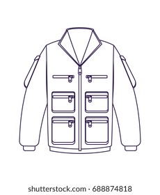 Ski jacket. Winter ski outerwear jacket icon isolated on white background. Skiing equipment vector illustration
