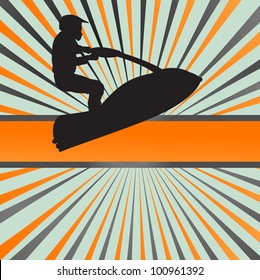 Ski jet water sport motorcycles silhouettes illustration burst background vector