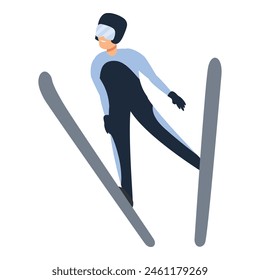 Ski jumper action icon cartoon vector. Winter sport. Fly active adult