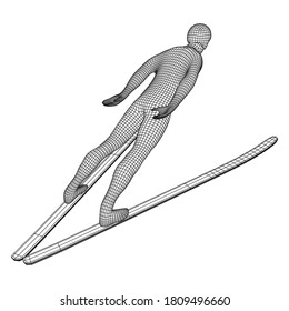 Ski jumper sportsman. Wireframe low poly mesh vector illustration.