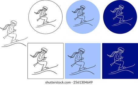 Ski Jumper vector graphic line logo, Winter sport concept, Ski jumping silhouette sign on white and colored background, Springboard jumper icon in glyph style for mobile concept and web design.
