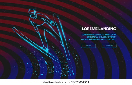 Atleta de salto de esquí en posición de mosca. Fondo de la página de aterrizaje del vector Sport.