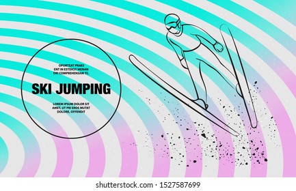 Ski Jumping athlete in fly position. Vector outline of Ski Jumping sport illustration.