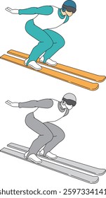 Ski jumping athlete illustration set