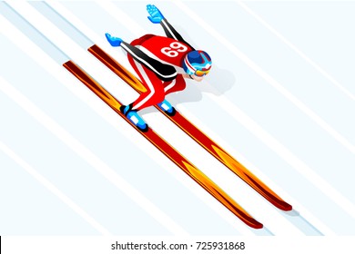 Ski jumping athlete winter sport man vector 3D isometric nordic combine icon.