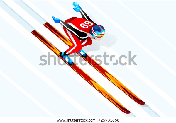 Ski jumping athlete winter sport man vector 3D\
isometric nordic combine\
icon.