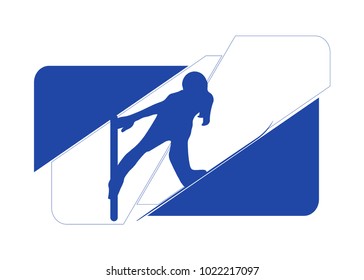 Ski jumping, blue silhouette of an athlete. Vector image.