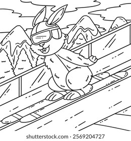 Ski Jumping Bunny Coloring Page for Kids