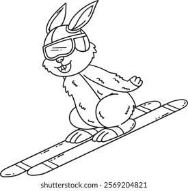 Ski Jumping Bunny Isolated Coloring Page for Kids