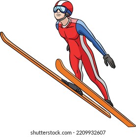 Ski Jumping Cartoon Colored Clipart Illustration