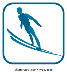 Ski jumping emblem. Two color icon of the athlete. One of the pictogram from winter sports icons set. Vector illustration EPS-8.