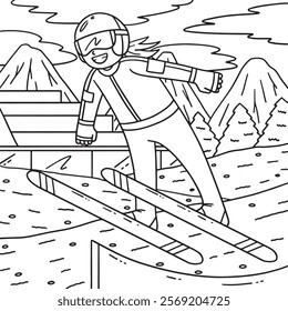 Ski Jumping Female Ski Jumper Taking Off Coloring