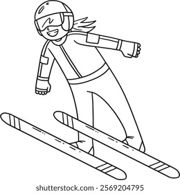 Ski Jumping Female Ski Jumper Taking Off Isolated 